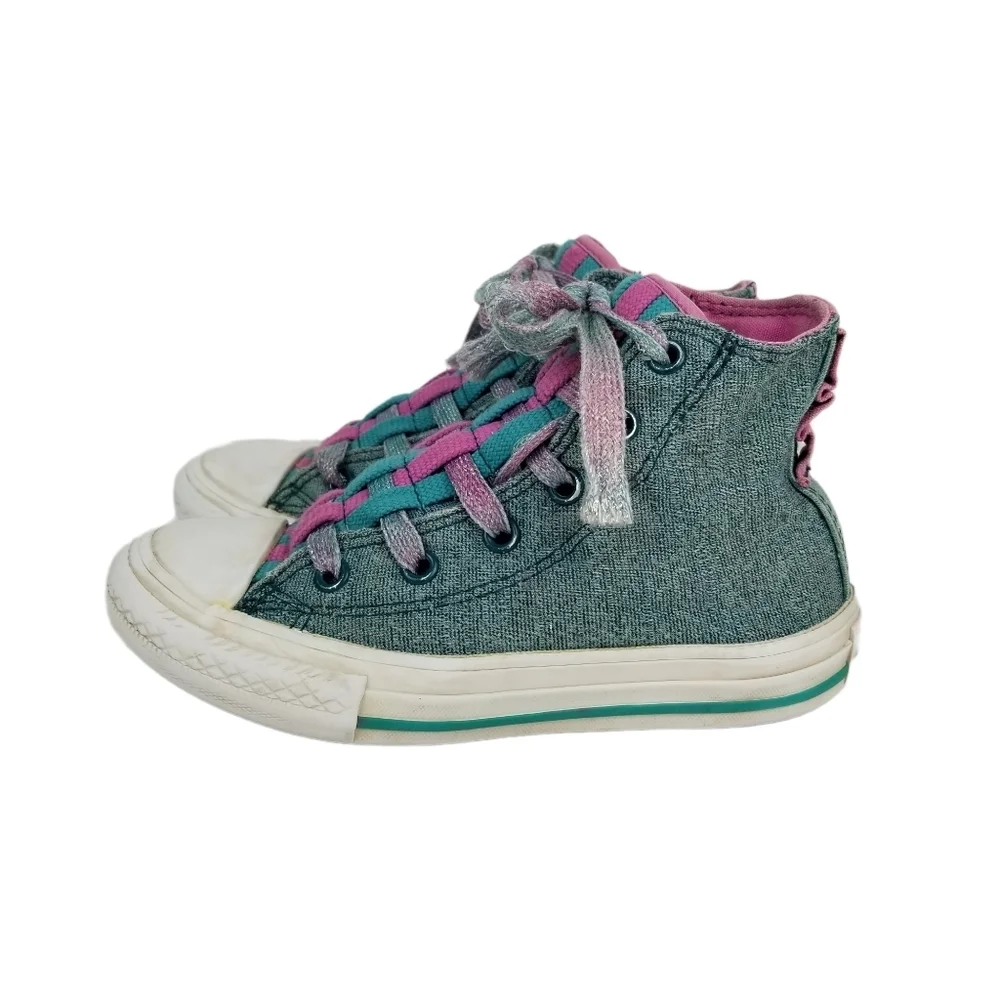 Converse Denim Look with Teal and Purple High Top Sneakers Size 12 Toddler 12